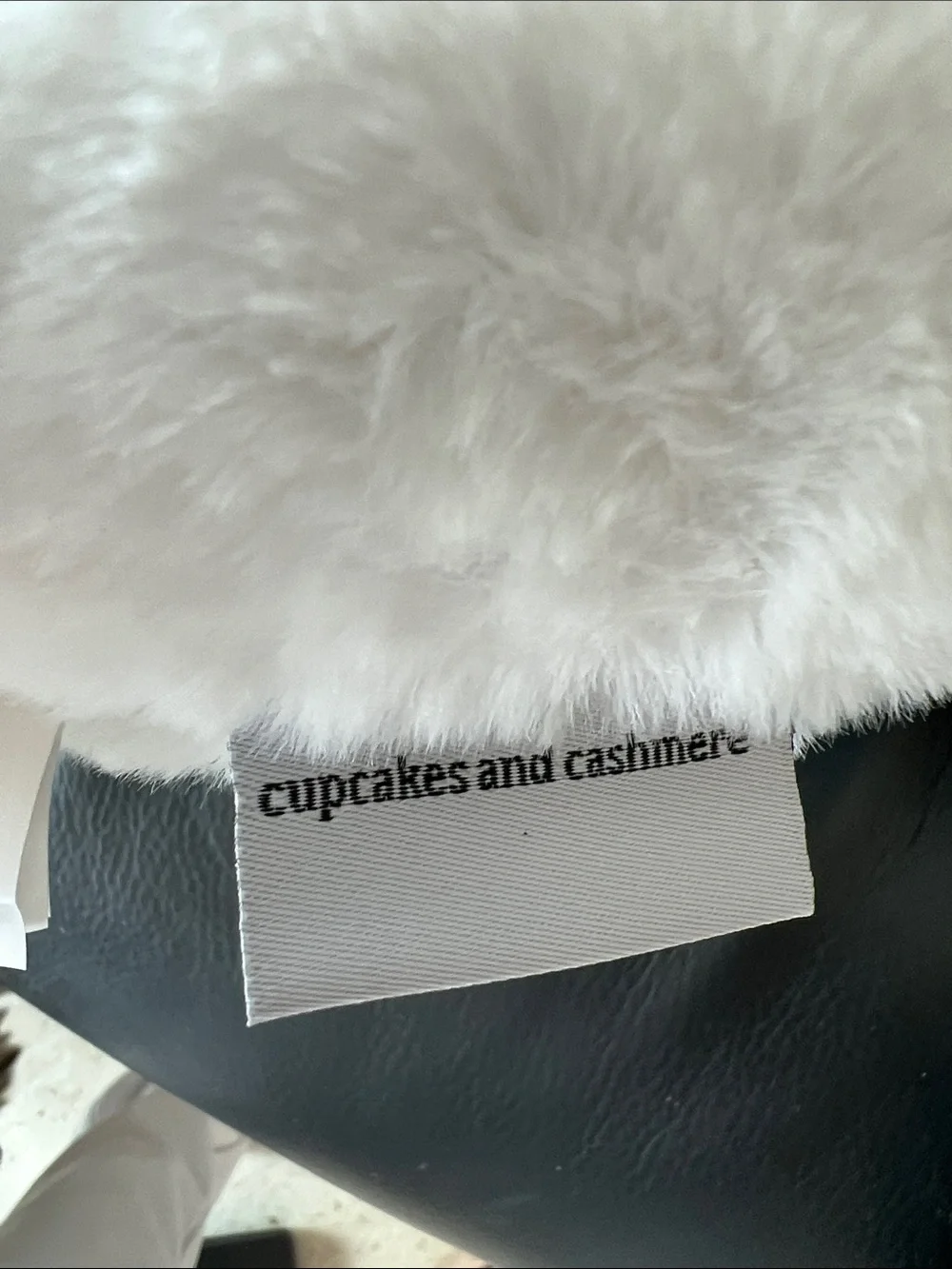 NWT! cupcakes & cashmere White Plush Bunny Pillow with gray white gingham Ribbon